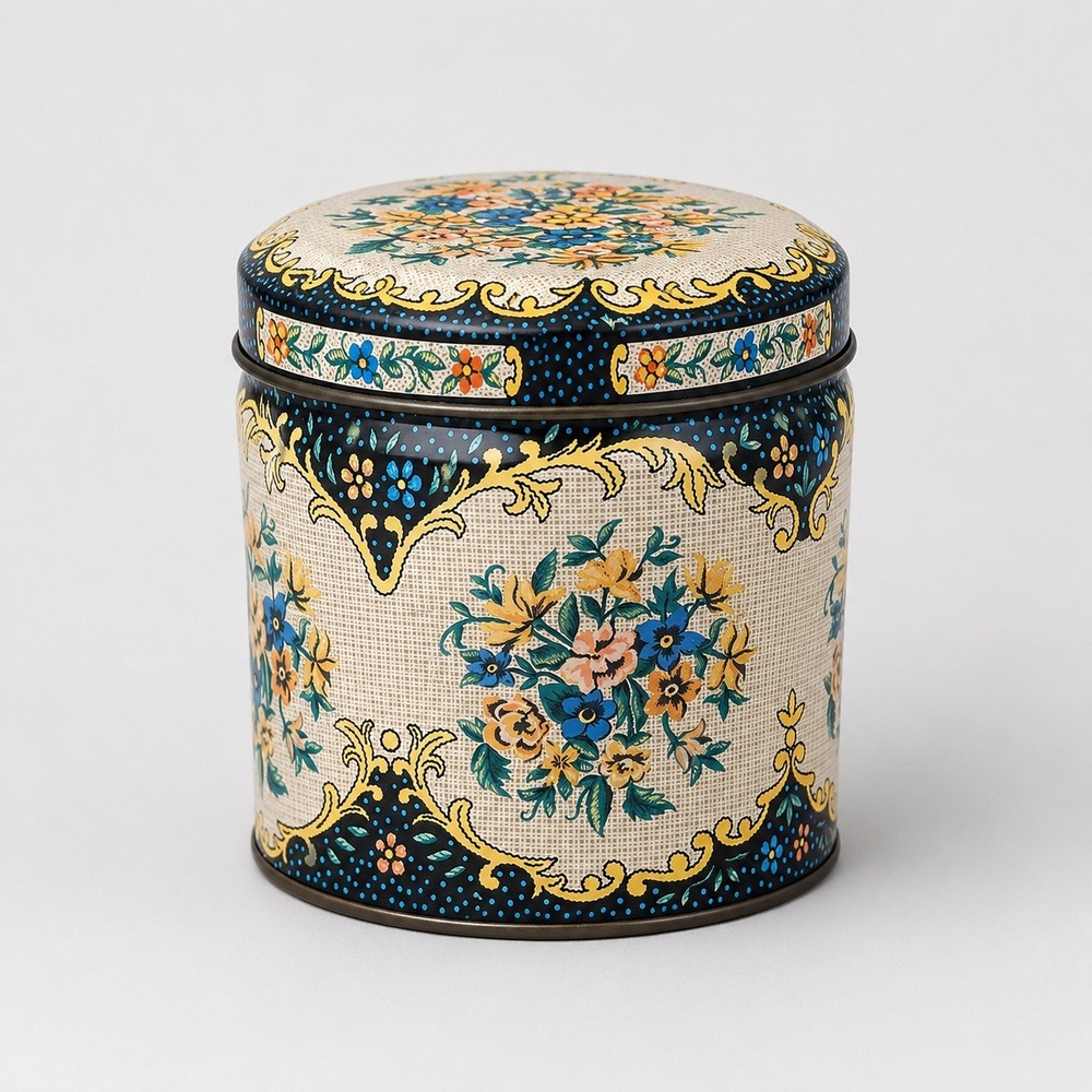 Daher Floral Tin Decor Canister Vintage 70s Cottagecore Made in England Storage